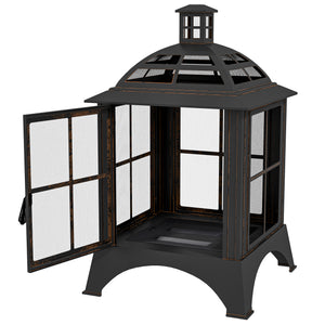 Wood-Burning Fire Pit, Chimney Style Firepit with Poker, 28" x 28", Black