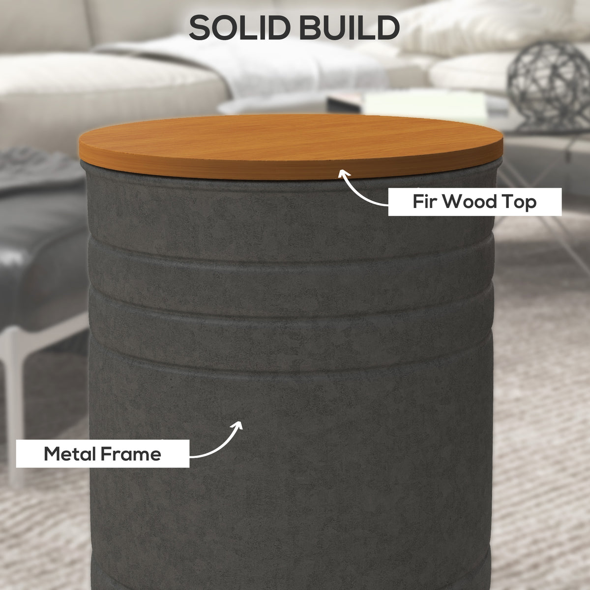 Round Side Table Set of 2, Nesting Coffee Tables w/ Wooden Lid – view 12