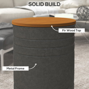 Round Side Table Set of 2, Nesting Coffee Tables w/ Wooden Lid – view 12