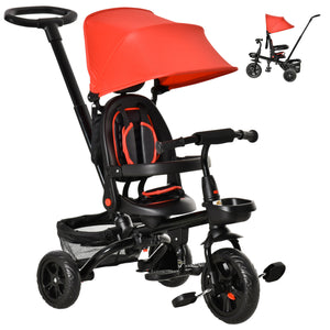 Qaba Tricycle for Toddler 5 in 1 Kids Trike, Foldable Converts Stroller to Toddler Bike, Adjustable Backrest & Curved Canopy, Detachable Guardrail & Handle for 1-5 Years Old