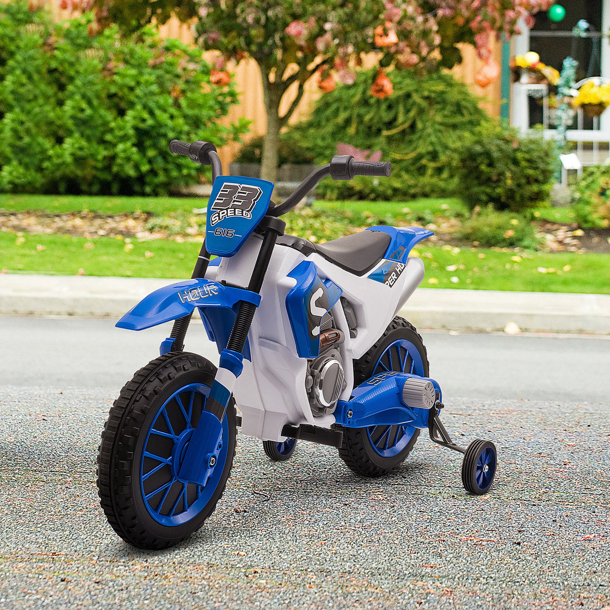 Aosom Kids Dirt Bike 12V Battery-Powered Ride-On Electric Motorcycle with Charging Battery, Training Wheels