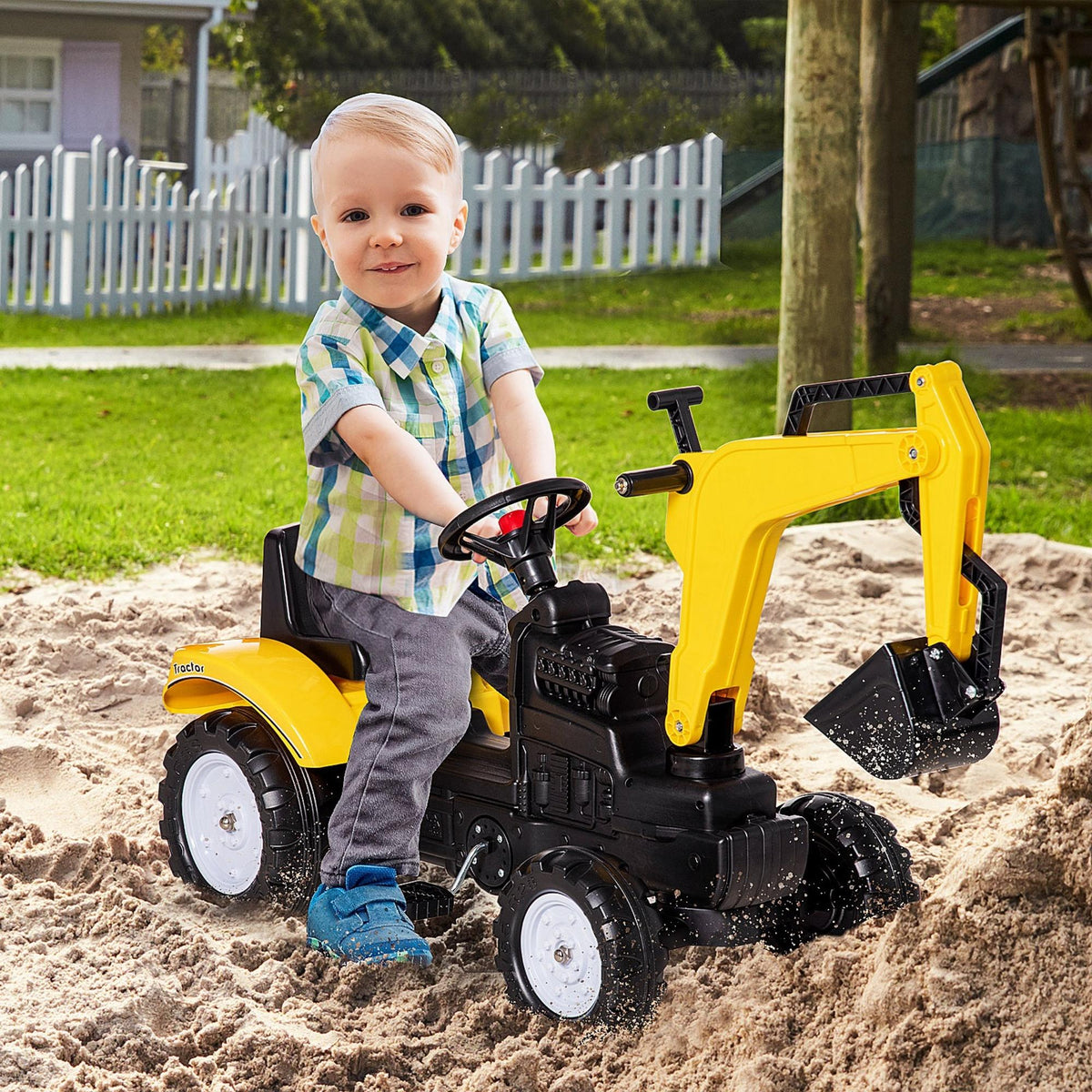 Aosom Ride on Tractor for Kids, Pedal Excavator Ride on Toy with Controllable Front Bucket for 3 Years Old, Yellow