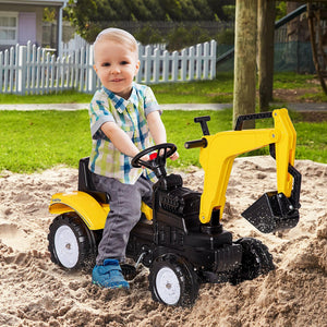 Aosom Ride on Tractor for Kids, Pedal Excavator Ride on Toy with Controllable Front Bucket for 3 Years Old, Yellow