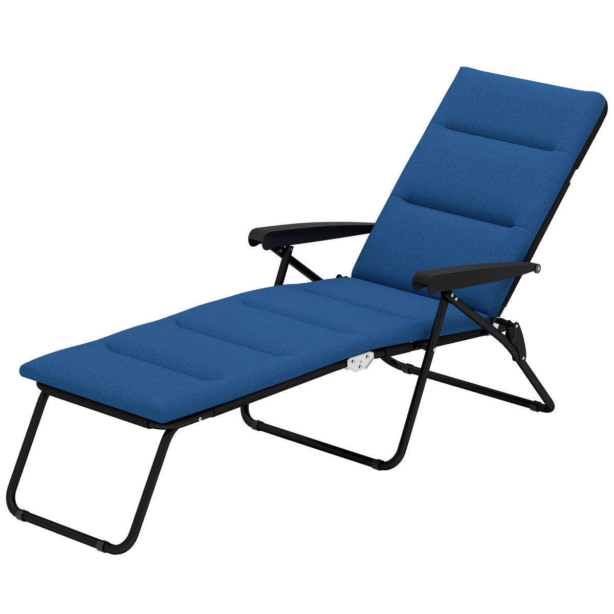 Foldable Lounge Chair, Reclining Patio Sun Lounger with 6-Position Adjustable Back, Blue and White