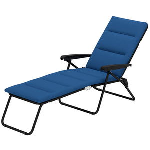 Foldable Lounge Chair, Reclining Patio Sun Lounger with 6-Position Adjustable Back, Blue and White