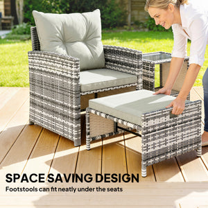 5 Piece Patio Furniture Set, Wicker Patio Chairs with Ottomans, 2-Tier Glass Coffee Table and Cushions – view 10