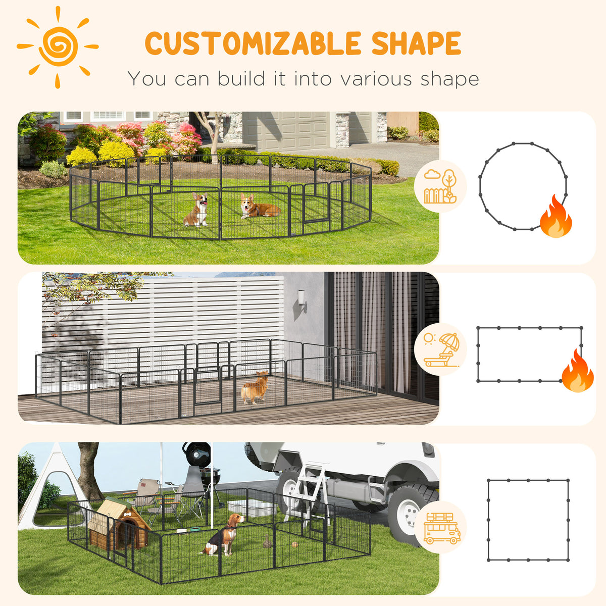 Heavy Duty Dog Playpen, 16 Panels Pet Playpen Dog Fence, Portable Puppy Exercise Pen, with 2 Doors Locking Latch, Outdoor or Indoor Use 23.5" Height