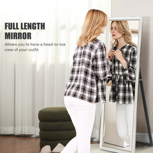 Floor Standing Mirror, Full Body Mirror, Free Standing, Leaning or Wall Mirror with Frame for Bedroom, White