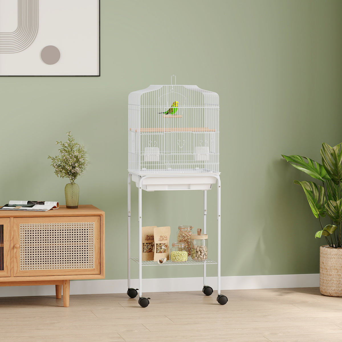 62" Rolling Bird Cage Cockatoo House Play Top Finch Pet Supply with Storage Shelf, Wheels - Black – view 28