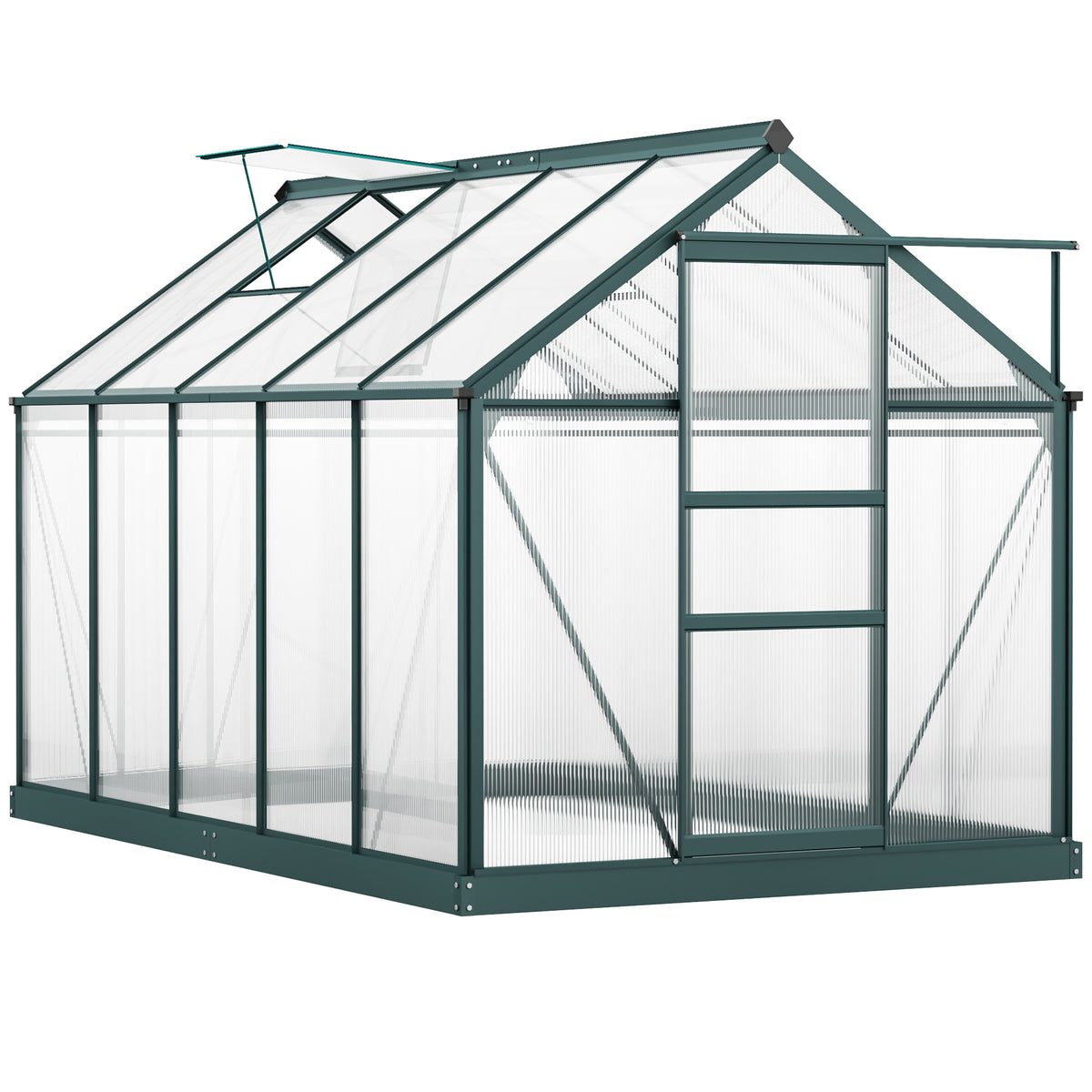 6' x 10' x 6.6' Polycarbonate Greenhouse, Walk-In Green House Kit Garden, Plants Grow, Galvanized Sheet Aluminum Frame with Rain Gutter, Vents and Sliding Door, Green