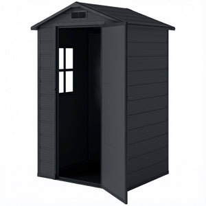 4' x 3' Plastic Garden Shed with Floor, Outdoor Small Shed with Lockable Door, Window and Vent, Dark Grey