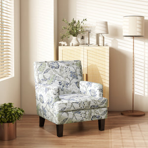 Upholstered Armchair, Mid-Century Accent Chair with Floral Pattern, Nailhead Trim for Living Room, Bedroom, Multicolour