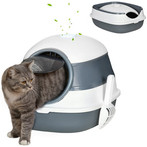 Foldable Large Cat Litter Box with Lid, Covered Kitten Litter Box w/ Automatic Cat Litter-Proof Sides