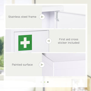 Lockable Medicine Cabinet, 3 Tier Steel Medical Wall Box with 2 Keys and Shelves for Bathroom, White