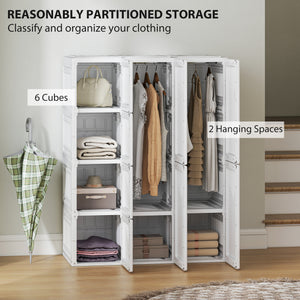Portable Wardrobe, Foldable Plastic Closet with 8 Compartments, 2 Hanging Rods and Magnetic Clear Doors – view 10