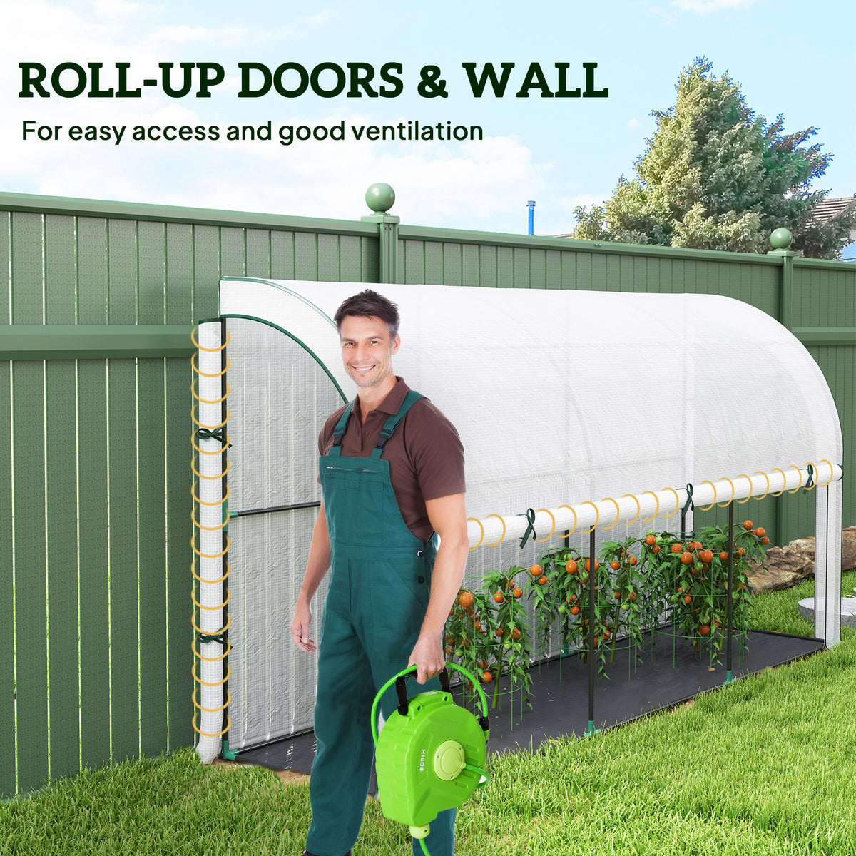 Walk-in Lean-to Greenhouse, Outdoor Gardening Green House with Zipper Roll-up Doors and Window – view 12