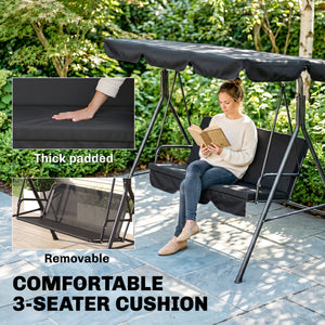 3-Seater Outdoor Porch Swing with Adjustable Canopy, Patio Swing Chair for Garden, Poolside, Backyard, Green and White