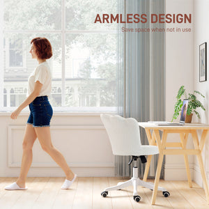 Office Chair, Armless Swivel Desk Chair with Adjustable Height, Backrest, Tilt Function for Office, Vanity, Cream White