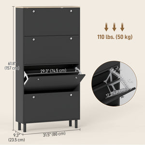 Narrow Shoe Cabinet with 4 Flip Drawers, Shoe Storage Cabinet with Adjustable Shelves, Holds 24–32 Pairs – view 2