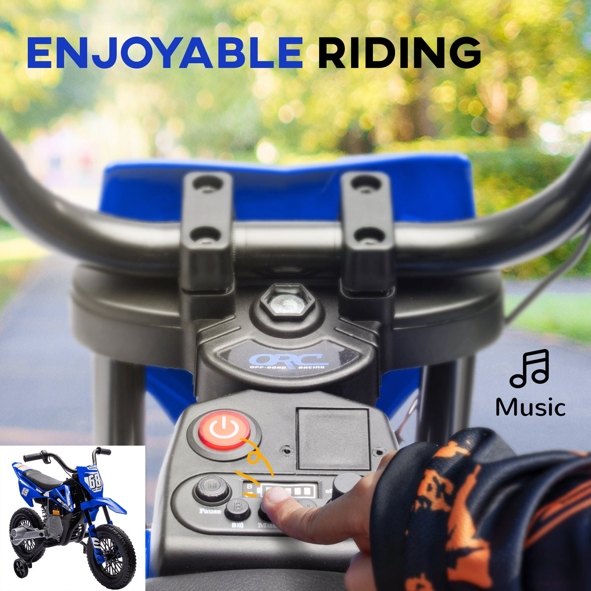 Qaba 12V Kids Dirt Bike, Electric Motorcycle with Twist Grip Throttle, Training Wheels, Rear Suspension & Music