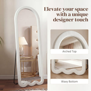 64" x 24" Full Length Mirror, Floor Mirror Hanging or Wall Mount, with Arched Wavy Bottom Velvet Frame for Bedroom