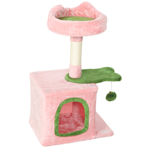 28" Cat Tree Tower with Plush Top Bed, Cozy Condo, Sisal Scratching Post, Perch, Dangling Ball, Beige and Yellow