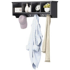 Coat Rack Wall Mount with Shelf, 28" Wall Coat Rack with 5 Hooks and 4 Compartments for Living Room