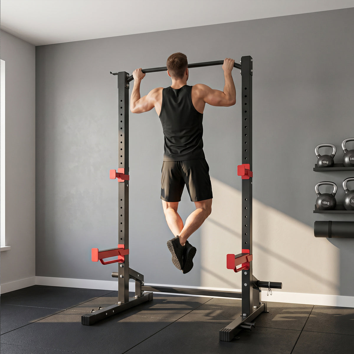 Soozier Power Cage Squat Rack, 1100LB Heavy-Duty Power Rack with Pull-Up Bar, Adjustable J-Hooks, Plates and Barbell Storage
