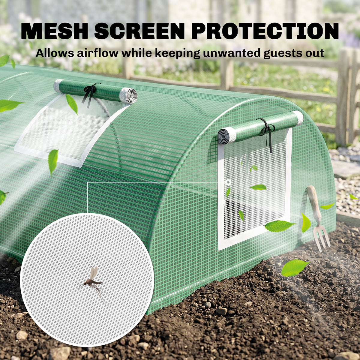 Portable Mini Greenhouse, Tunnel Growing Tent with 5 Mesh Windows and Steel Frame, 7' x 3' x 2', Green – view 4