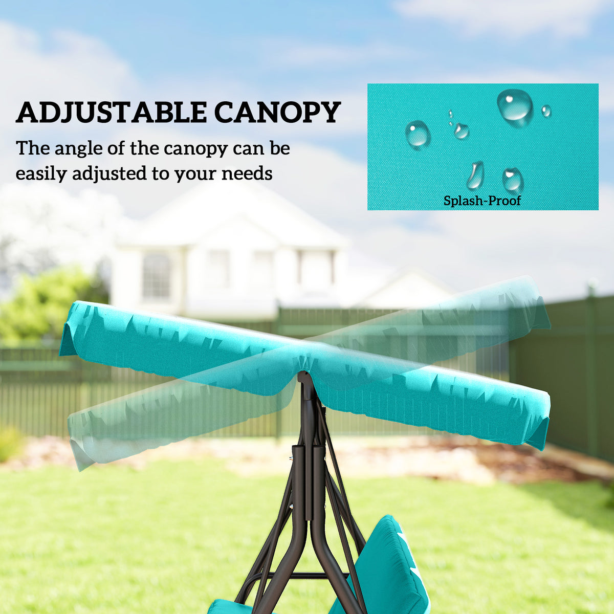 3-Seater Outdoor Porch Swing with Adjustable Canopy, Patio Swing Chair for Garden, Poolside, Backyard, Green and White