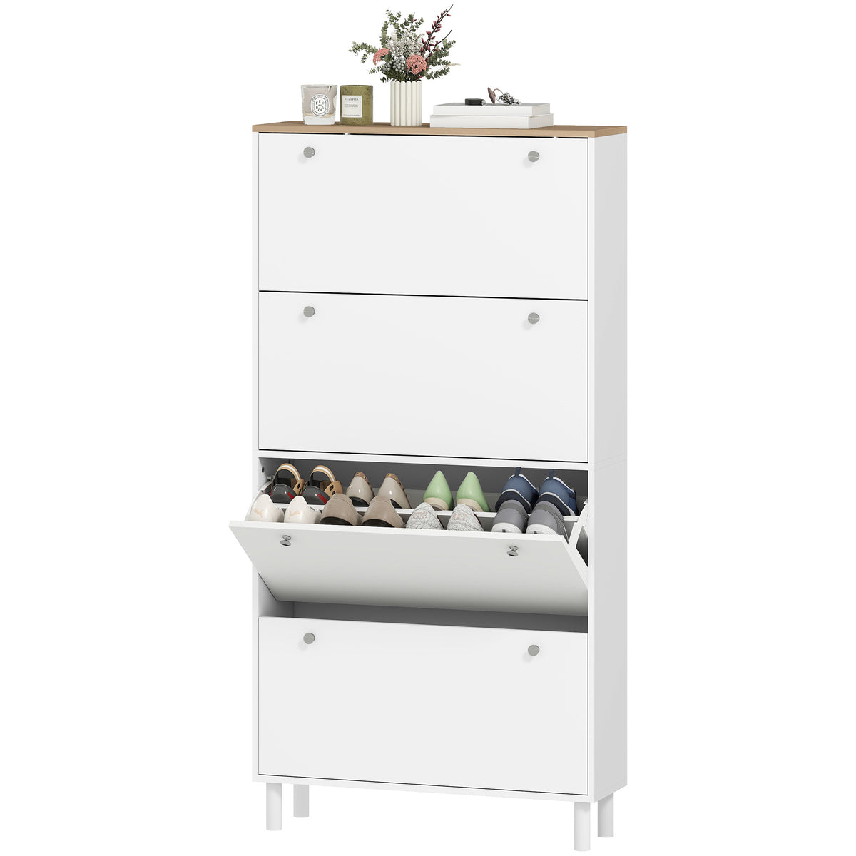 Narrow Shoe Cabinet with 4 Flip Drawers, Shoe Storage Cabinet with Adjustable Shelves, Holds 24–32 Pairs – view 8