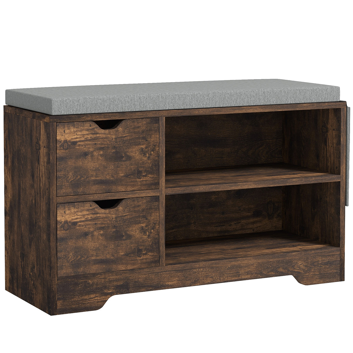 Upholstered Shoe Storage Bench w/ Seat, Entrance Bench w/ Drawer Open Shelves and Pocket for Hallway, White – view 15