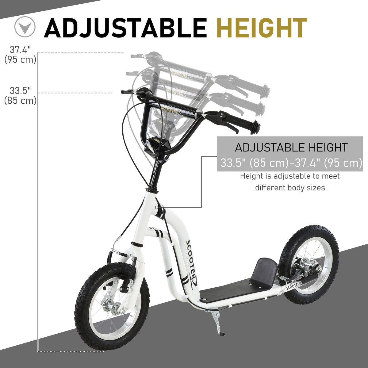 Aosom Dual Brakes Kick Scooter 12-Inch Inflatable Front Wheel Ride On Toy for Age 5+