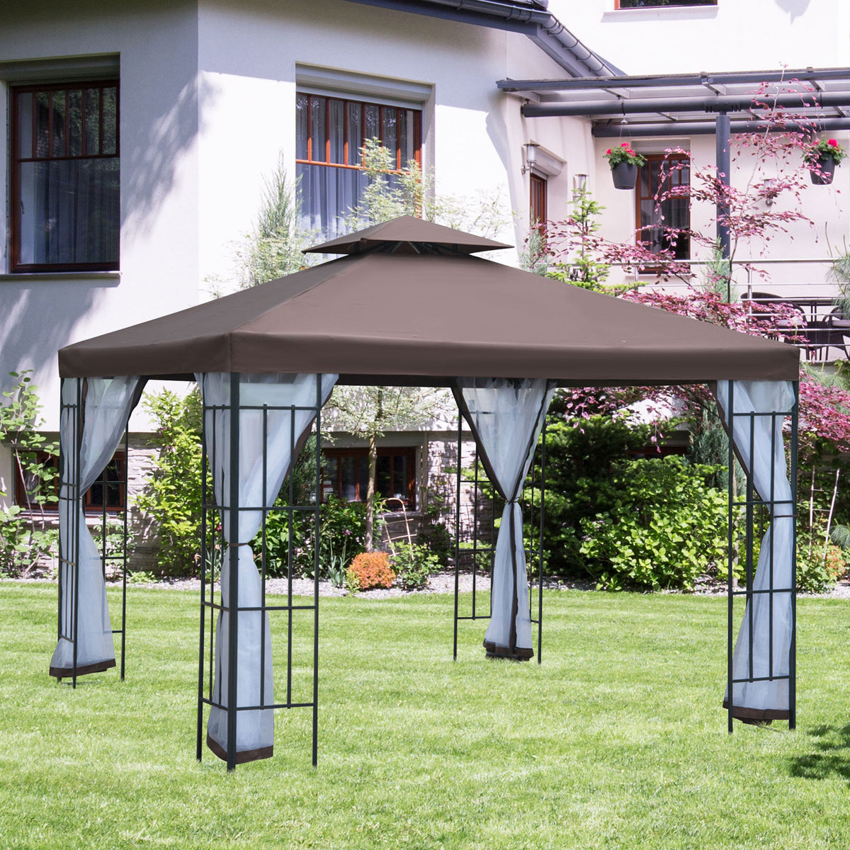 10'x10' Garden Gazebo Patio Canopy Portable Party Event Backyard w/ Mosquito Netting Coffee – view 7