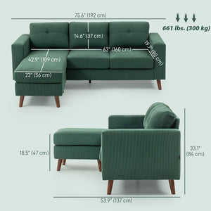 Sectional Sofa with Changeable Chaise Lounge, 3 Seat L-Shaped Small Space Sofa – view 16