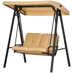 2-Seater Outdoor Porch Swing with Adjustable Canopy, Patio Swing Chair for Garden, Poolside, Backyard, Beige – view 2