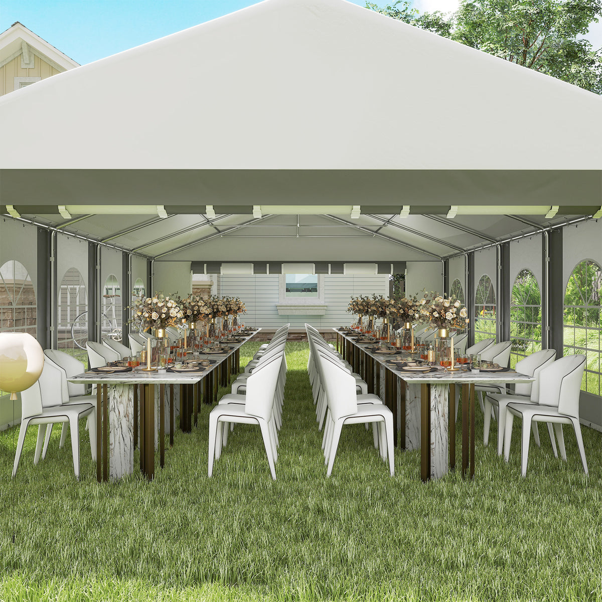 16'x32' Heavy Duty Large Party Tent & Carport with Removable Sidewalls, Portable Garage Canopy Tent, White – view 13