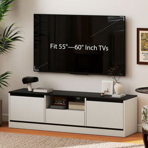 TV Stand for 55-60 Inch TV,  Entertainment Center w/ Cabinets, Shelf, Drawer and Cable Management for Living Room, White