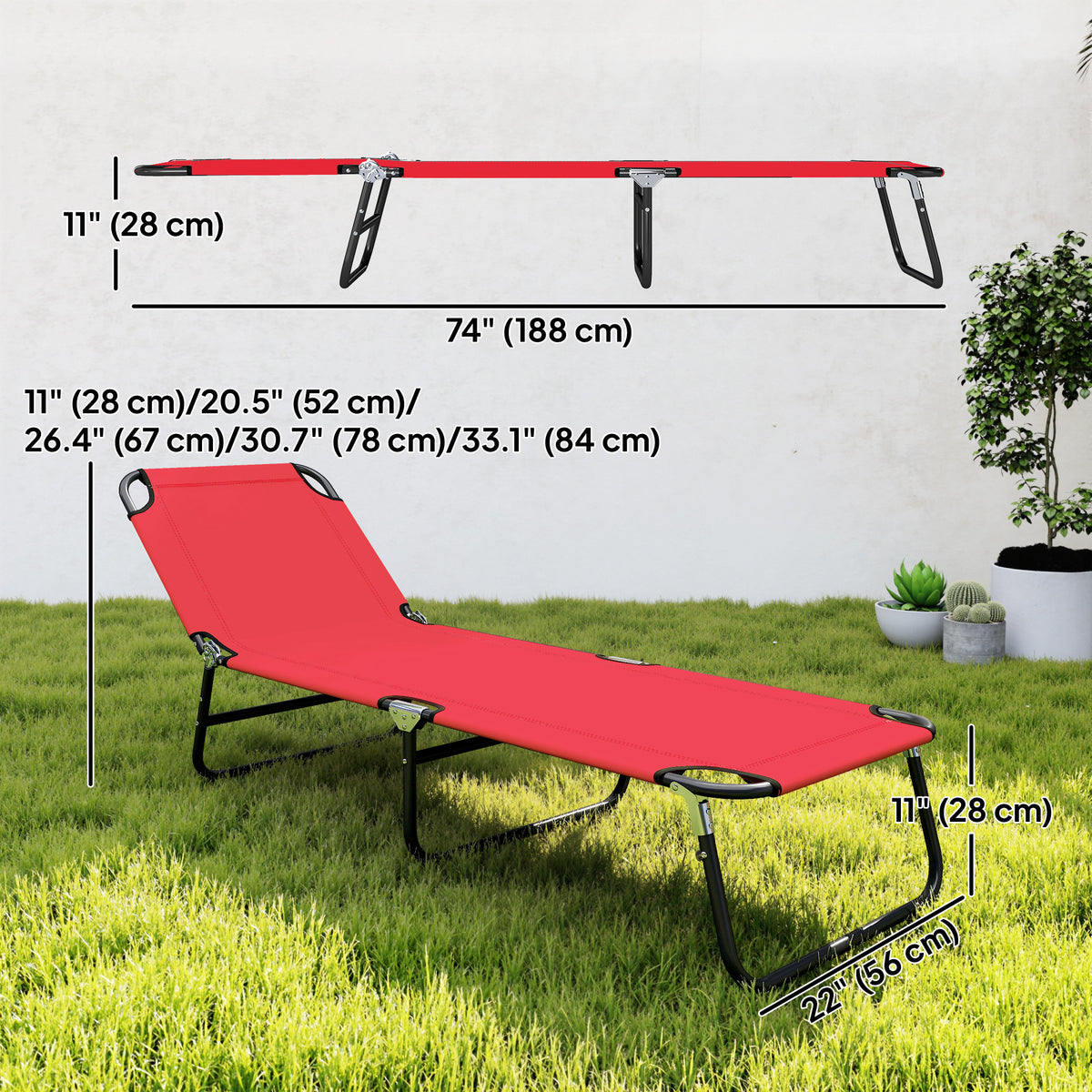 Outdoor Folding Lounge Chair, Steel Tanning Chair with Reclining Back, Breathable Mesh for Beach, Yard, Patio, Green