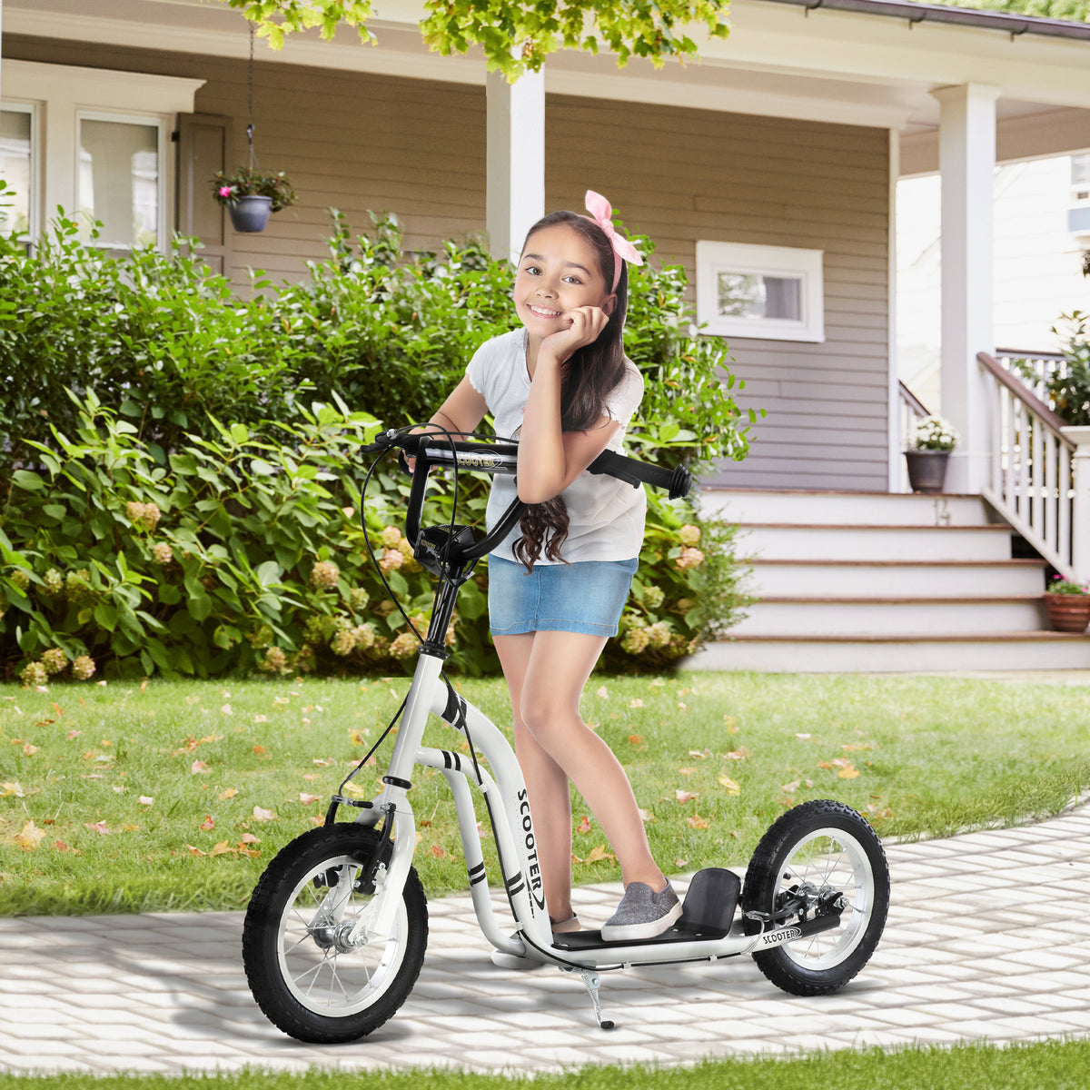 Aosom Dual Brakes Kick Scooter 12-Inch Inflatable Front Wheel Ride On Toy for Age 5+