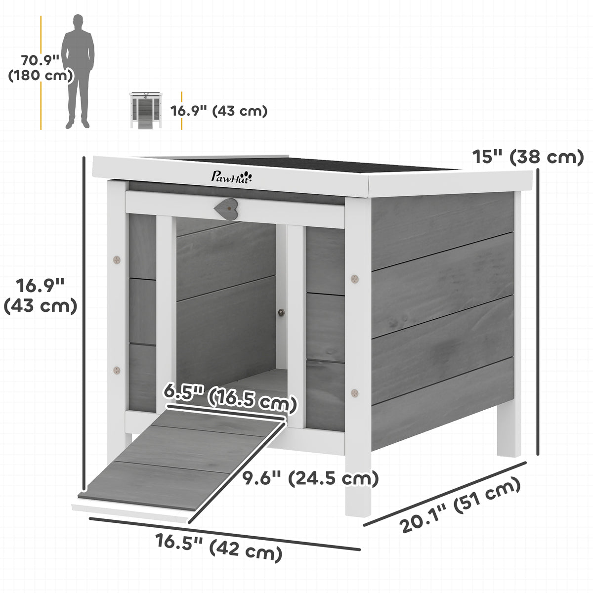Wooden Rabbit Hutch, Bunny Cage with Waterproof & Openable Asphalt Roof, Outdoor Cat House Guinea Pig Cage Duck Shelter, Indoor Outdoor Use, 20" x 16.5" x 17", Orange
