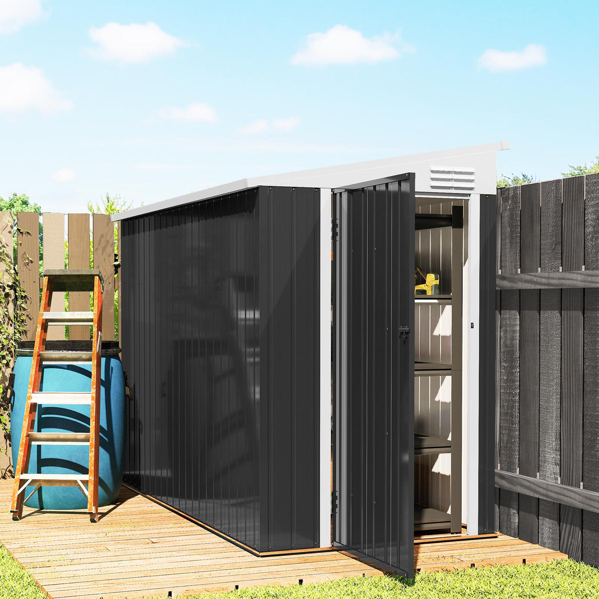 4' x 8' Outdoor Storage Shed Lean to Shed Outdoor Metal Tool Shed with Lockable Door and Air Vents – view 28