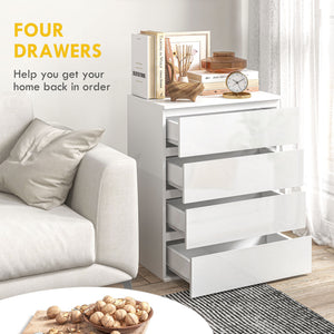 4 Drawer Cabinet, High Gloss Drawer Chest for Bedroom, Chest of Drawers with Metal Runners and Groove Handles, Black
