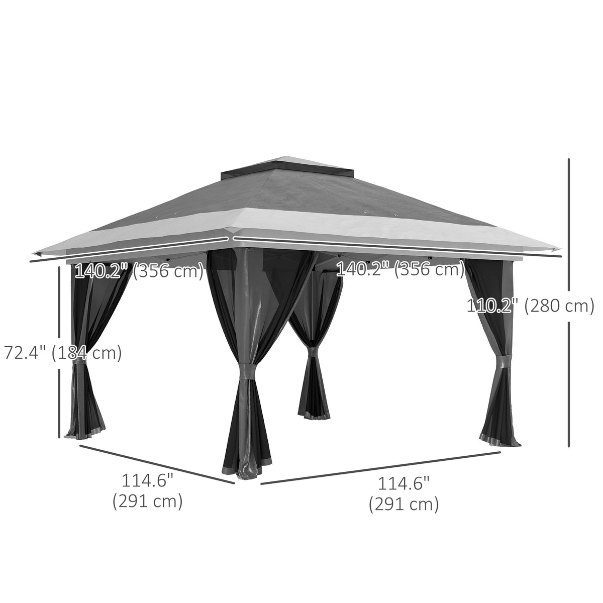 11.7' x 11.7' Pop Up Canopy Tent with Netting, UPF50+ Instant Sun Shelter with Wheeled Carry Bag and Sand Bags