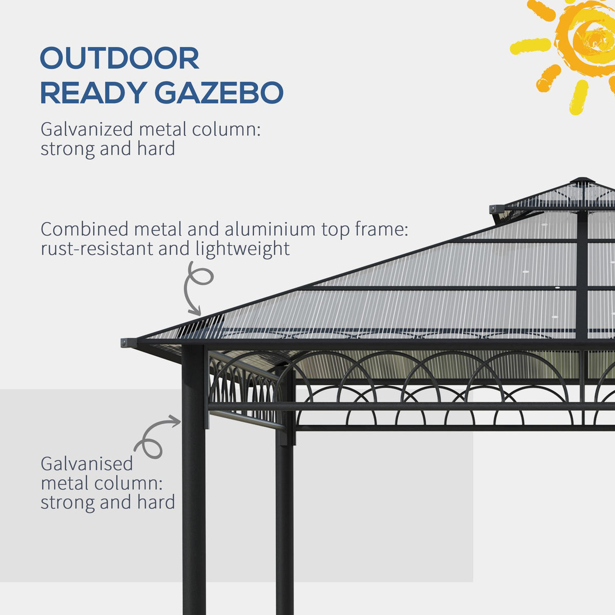 10' x 10' Outdoor Hardtop Gazebo Canopy w/ Double PC Roof, Steel Frame, Nettings – view 12