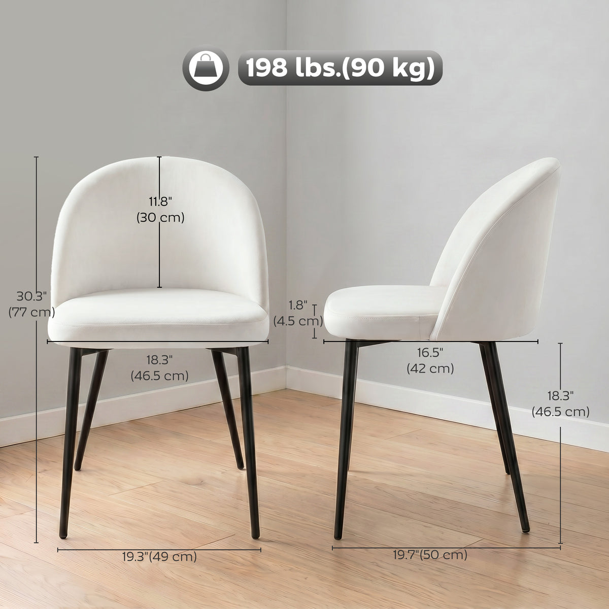 Set of 2 Mid-Back Dining Chair, Mid-Back Velvet-touch Upholstery Kitchen Chair for Living Room Dining Room, Cream White