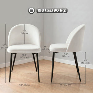 Set of 2 Mid-Back Dining Chair, Mid-Back Velvet-touch Upholstery Kitchen Chair for Living Room Dining Room, Cream White