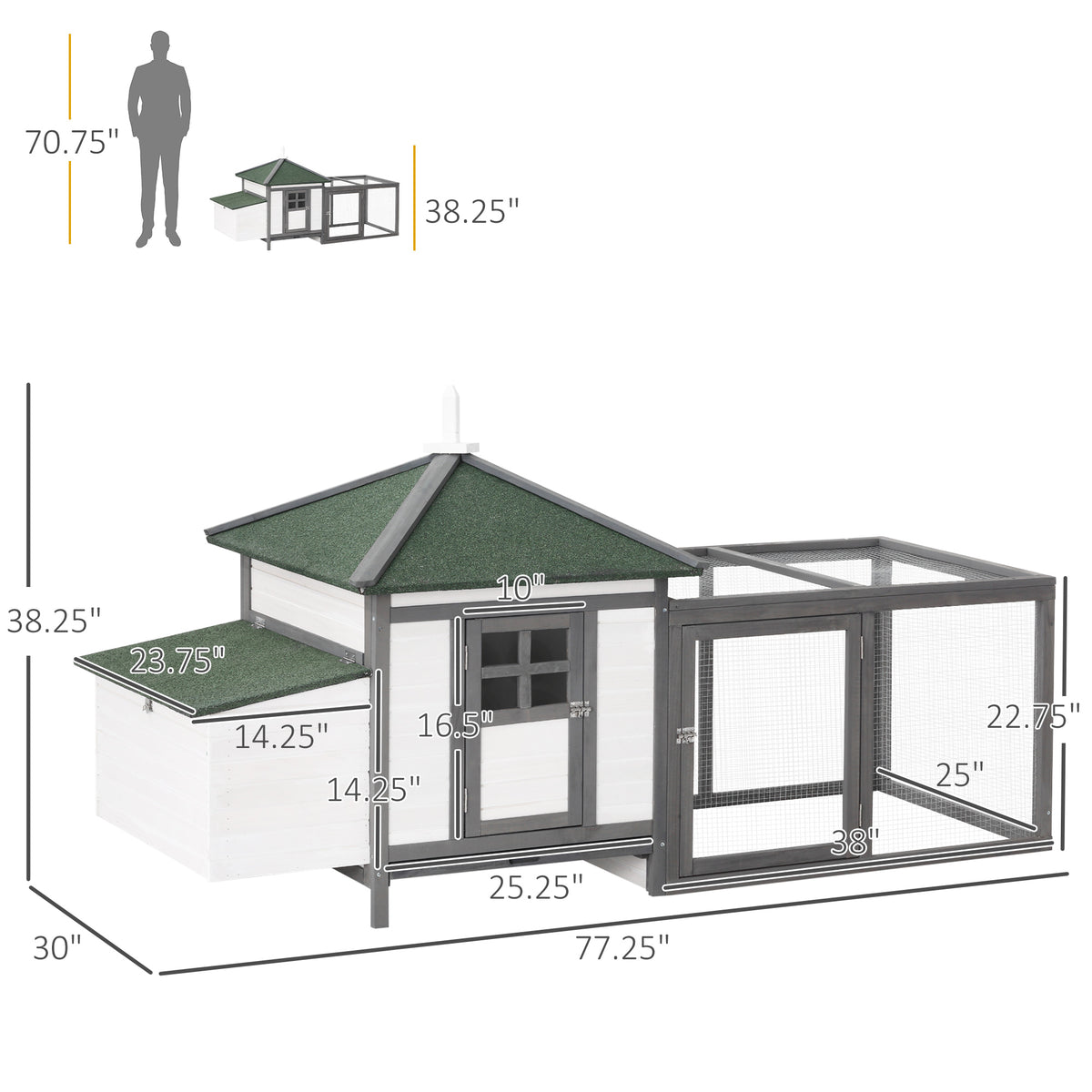 77" Chicken Coop Hen House Rabbit Hutch Poultry Cage Pen Outdoor Backyard with Nesting Box Run Natural – view 16