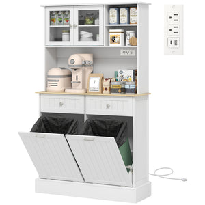 Kitchen Cabinet with Charging Station, 2 Tilt Out Cabinets, Microwave Stand – view 15