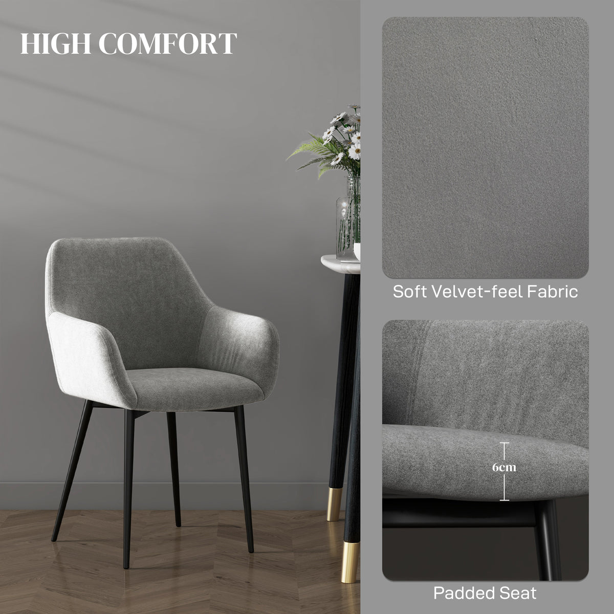 Dining Chairs Set of 2, Velvet-look Fabric Upholstered Kitchen Chairs with Backrest – view 11